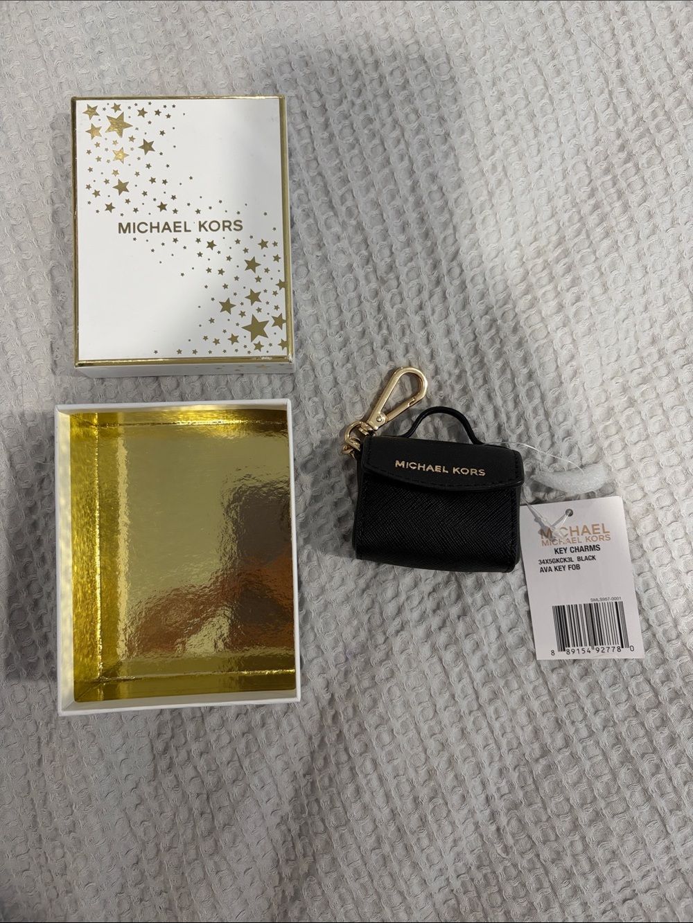 Michael Kors Black Saffiano Leather Mini Key Pouch with Gold Hardware